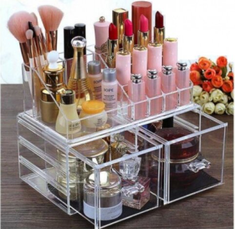 Organizator acrilic cosmetice cu 2 sertare